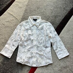 Etcetera White Floral Eyelet Button Front Shirt